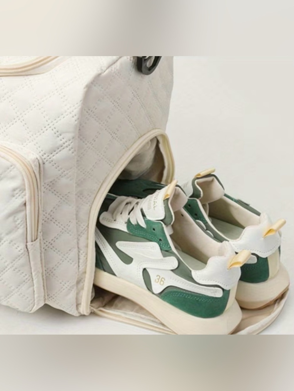 Quilted Cream Travel Duffle Bag - Picture 4 of 12
